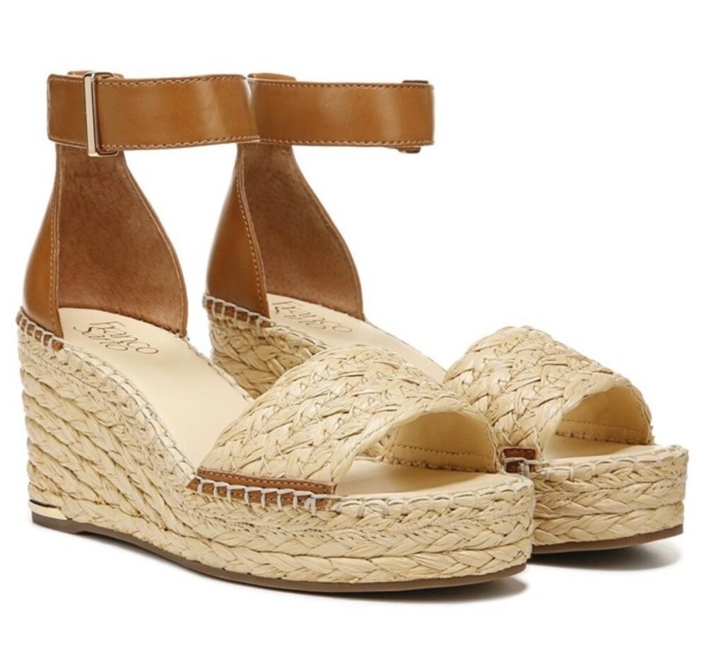 Franco Sarto Clemens Raffia Espadrille Wedge Sandal in Natural Size 9.5
